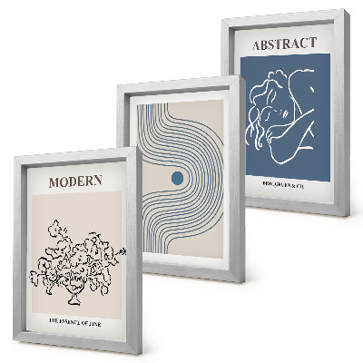 Trittico incorniciato Poster con linee di fiori e forme astratte