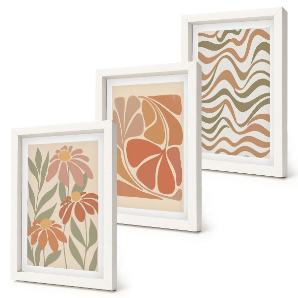 Trittico incorniciato Fiori dai colori pastello e motivi astratti