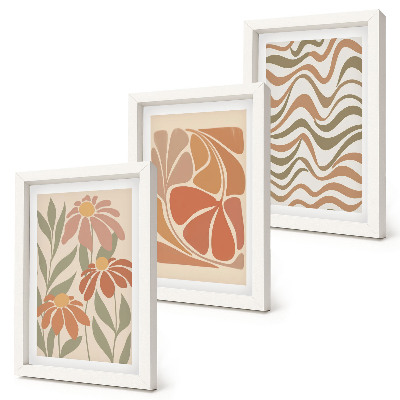 Trittico incorniciato Fiori dai colori pastello e motivi astratti