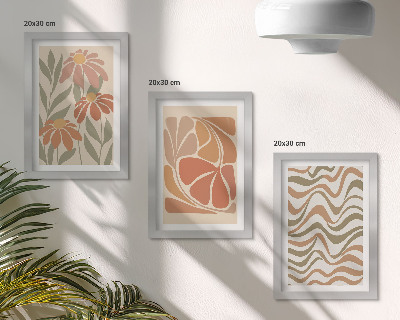 Trittico incorniciato Fiori dai colori pastello e motivi astratti