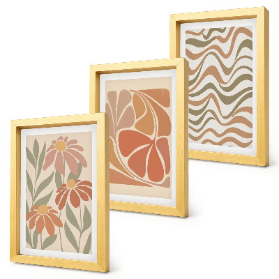 Trittico incorniciato Fiori dai colori pastello e motivi astratti