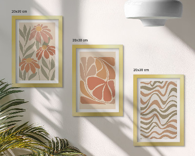 Trittico incorniciato Fiori dai colori pastello e motivi astratti