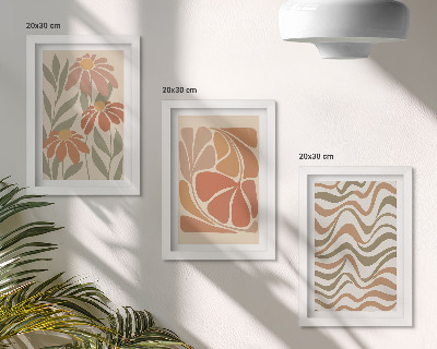 Trittico incorniciato Fiori dai colori pastello e motivi astratti