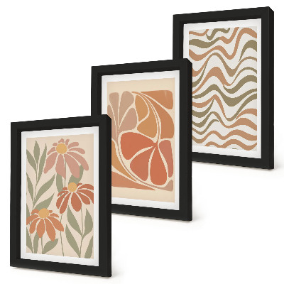 Trittico incorniciato Fiori dai colori pastello e motivi astratti