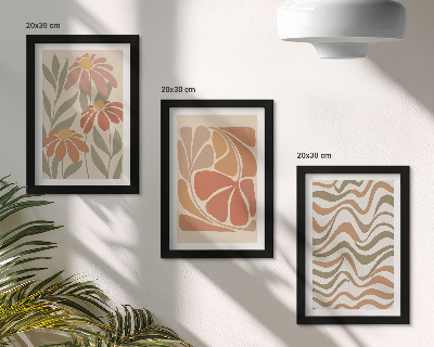 Trittico incorniciato Fiori dai colori pastello e motivi astratti