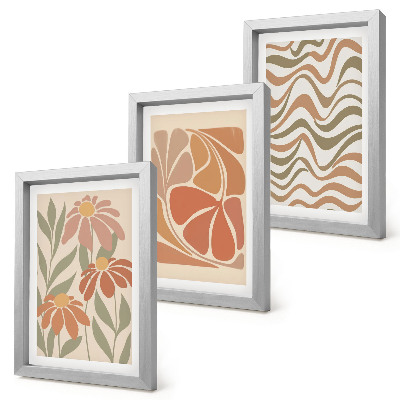 Trittico incorniciato Fiori dai colori pastello e motivi astratti