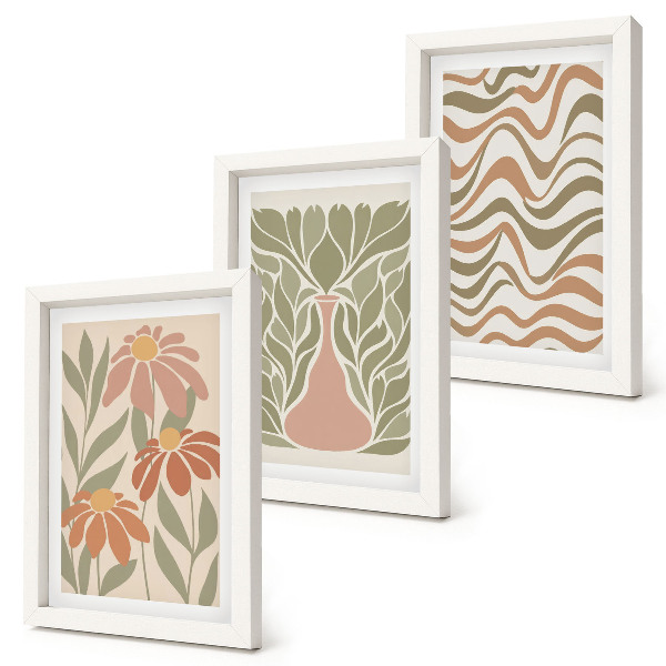 Composizione di 3 quadri Illustrazioni floreali pastello astratte ondulate