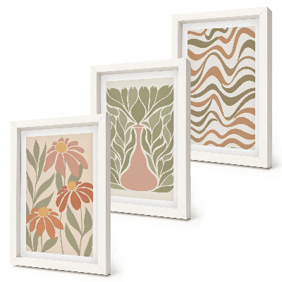 Composizione di 3 quadri Illustrazioni floreali pastello astratte ondulate