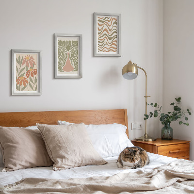 Composizione di 3 quadri Illustrazioni floreali pastello astratte ondulate