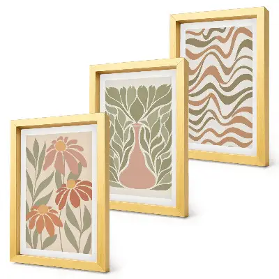 Composizione di 3 quadri con illustrazioni floreali astratte dai toni pastello ondulati