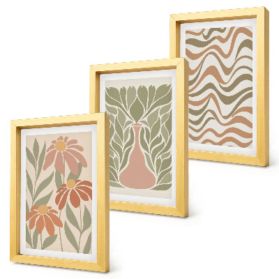 Composizione di 3 quadri Illustrazioni floreali pastello astratte ondulate