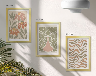 Composizione di 3 quadri Illustrazioni floreali pastello astratte ondulate