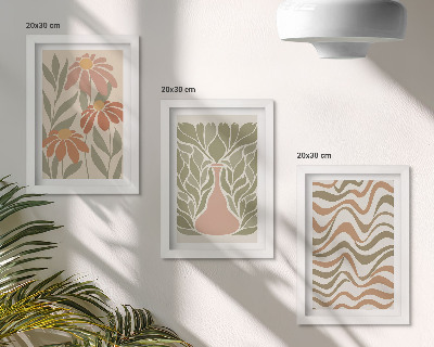 Composizione di 3 quadri Illustrazioni floreali pastello astratte ondulate