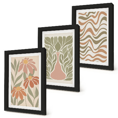 Composizione di 3 quadri Illustrazioni floreali pastello astratte ondulate