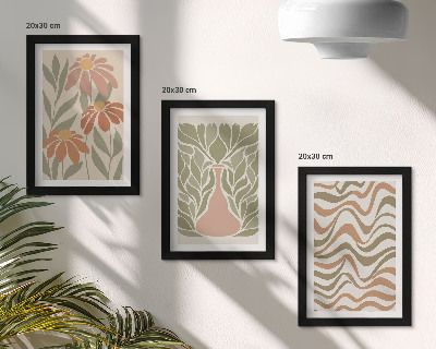 Composizione di 3 quadri Illustrazioni floreali pastello astratte ondulate