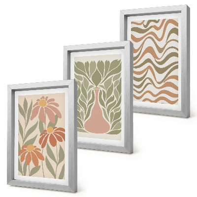 Composizione di 3 quadri Illustrazioni floreali pastello astratte ondulate