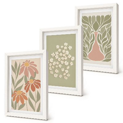 Trittico incorniciato Motivi floreali, motivi minimalisti, stile boho