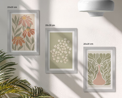 Trittico incorniciato Motivi floreali, motivi minimalisti, stile boho