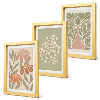 Trittico incorniciato Motivi floreali, motivi minimalisti, stile boho