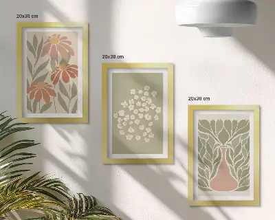 Trittico incorniciato con motivi floreali e minimalisti in stile boho