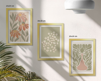 Trittico incorniciato Motivi floreali, motivi minimalisti, stile boho