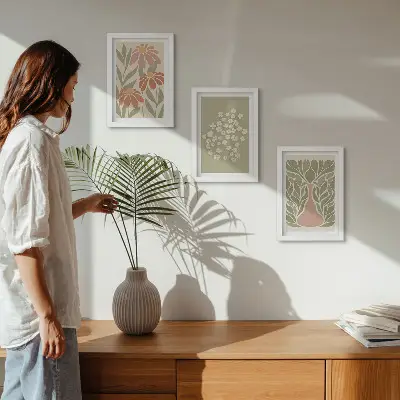 Trittico incorniciato con motivi floreali e minimalisti in stile boho