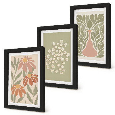 Trittico incorniciato Motivi floreali, motivi minimalisti, stile boho