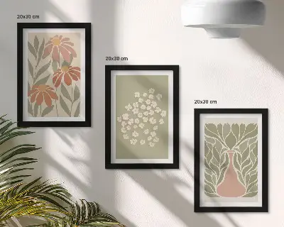 Trittico incorniciato con motivi floreali e minimalisti in stile boho