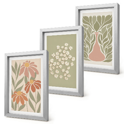 Trittico incorniciato Motivi floreali, motivi minimalisti, stile boho