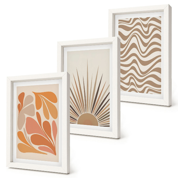 Composizione di 3 quadri Forme astratte pastello in stile boho solare
