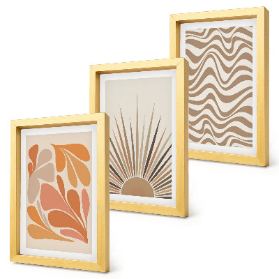 Composizione di 3 quadri Forme astratte pastello in stile boho solare