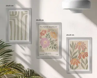Trittico incorniciato con motivi botanici parigini in stile minimalista
