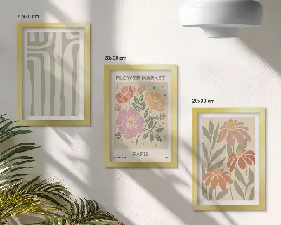 Trittico incorniciato con motivi botanici parigini in stile minimalista