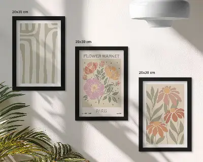 Trittico incorniciato con motivi botanici parigini in stile minimalista