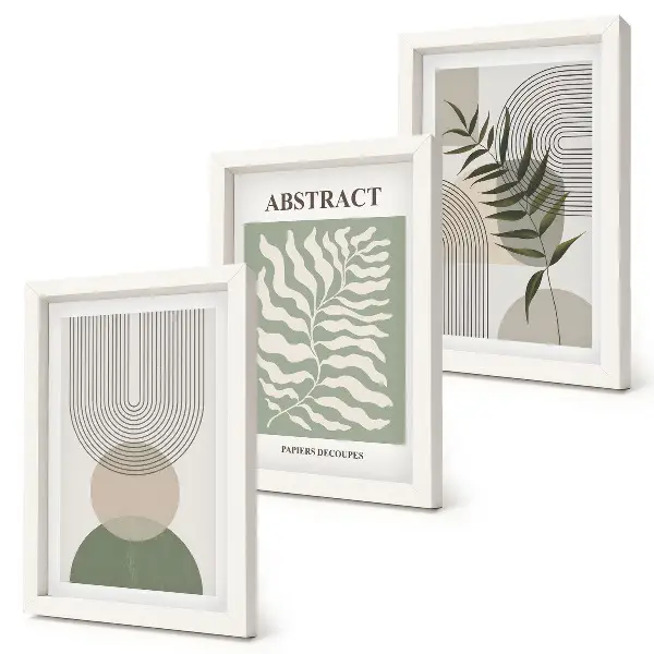 Set di 3 quadri con stampe astratte botaniche in stile rustico boho
