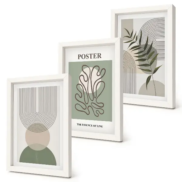Trittico di poster con motivi botanici astratti geometrici in cornice