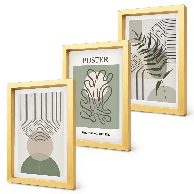 Trittico di poster con motivi botanici astratti geometrici in cornice