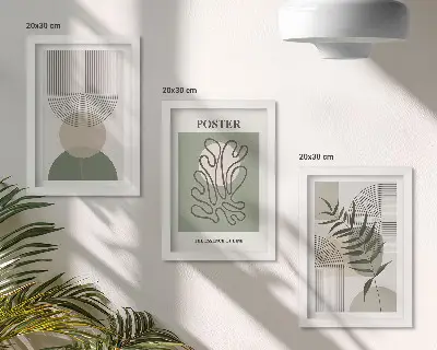 Trittico di poster con motivi botanici astratti geometrici in cornice