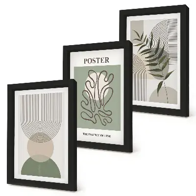 Trittico di poster con motivi botanici astratti geometrici in cornice