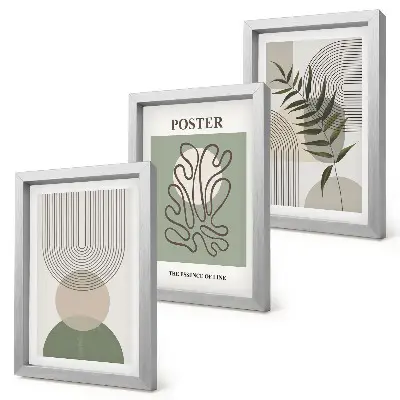 Trittico di poster con motivi botanici astratti geometrici in cornice