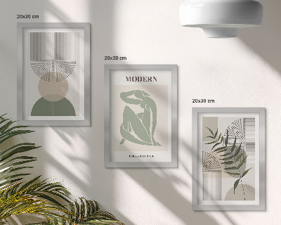 Composizione di 3 quadri Grafica elegante con forme astratte e piante