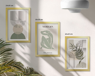 Composizione di 3 quadri Grafica elegante con forme astratte e piante