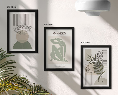 Composizione di 3 quadri Grafica elegante con forme astratte e piante
