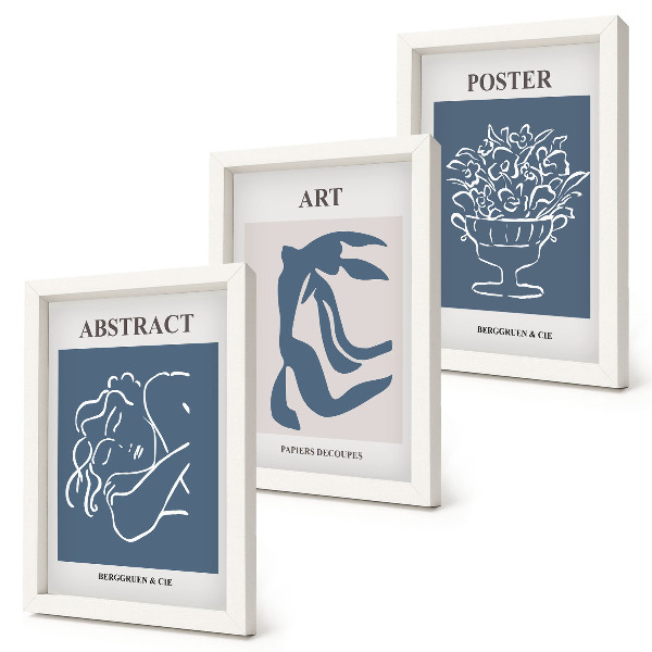 Composizione di 3 quadri Eleganti motivi astratti di Matisse con figure e fiori