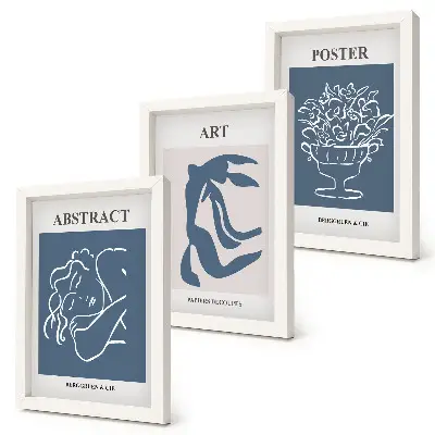 Trittico di quadri con eleganti motivi astratti di Matisse raffiguranti figure e fiori