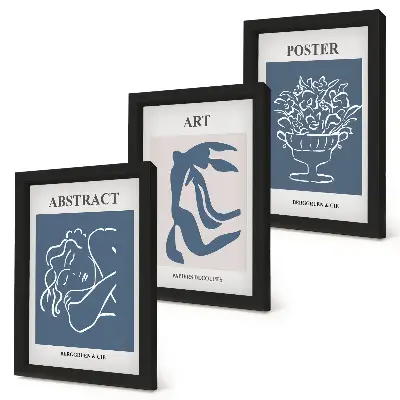 Trittico di quadri con eleganti motivi astratti di Matisse raffiguranti figure e fiori