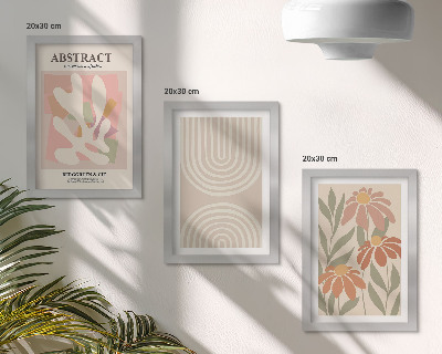 Composizione di 3 quadri Forme astratte con motivi vegetali in colori pastello