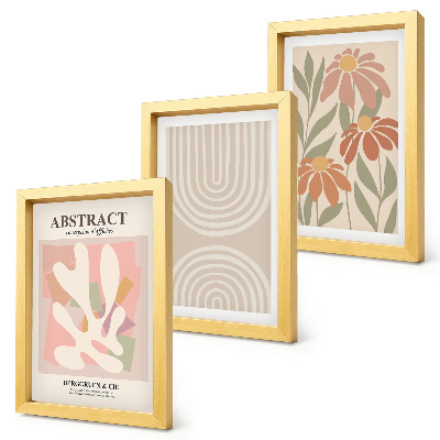 Composizione di 3 quadri Forme astratte con motivi vegetali in colori pastello