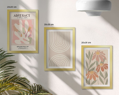 Composizione di 3 quadri Forme astratte con motivi vegetali in colori pastello
