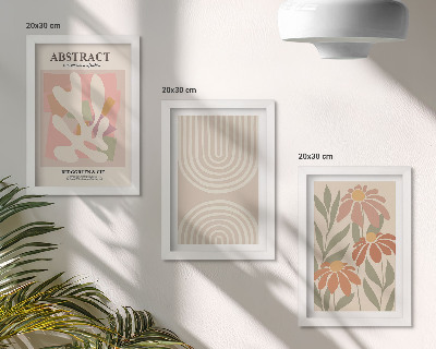 Composizione di 3 quadri Forme astratte con motivi vegetali in colori pastello